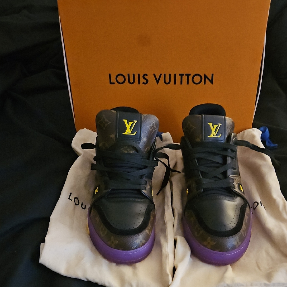 Louis Vuitton Black and Purple Sneakers with Yellow Accents. Wore Only Ones